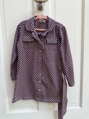 NWOT Toobydoo Girls 4 Long Sleeve Navy Shirt Dress with Pink Polka Dots